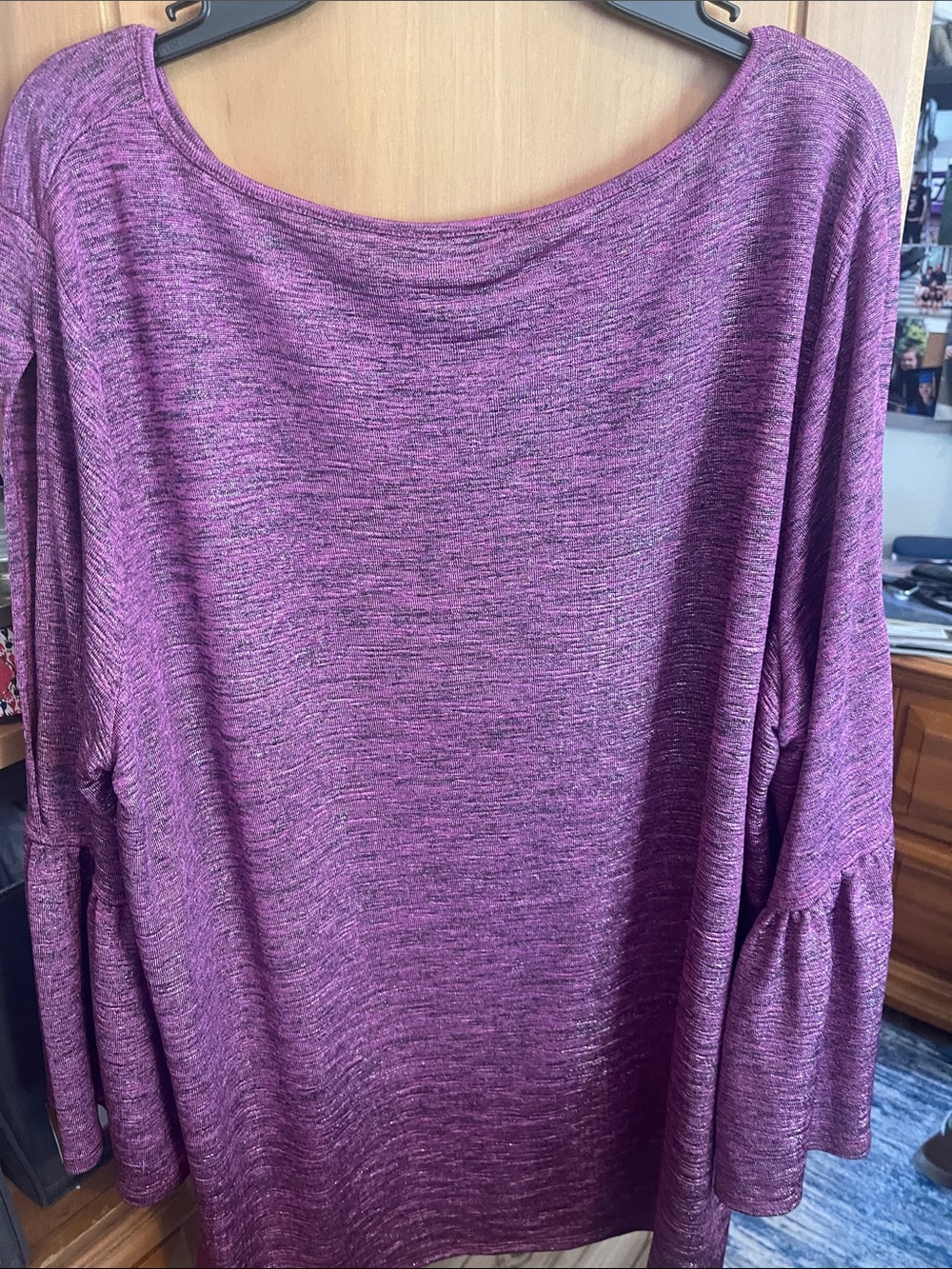 Jones New York Heathered Plum Bell Sleeve Blouse Top - Picture 2 of 3